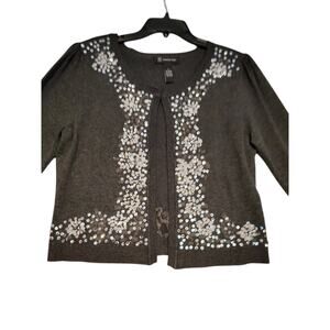 INC International Concept Sweater Cardigan Embellished Sparkle Party Gray Silver